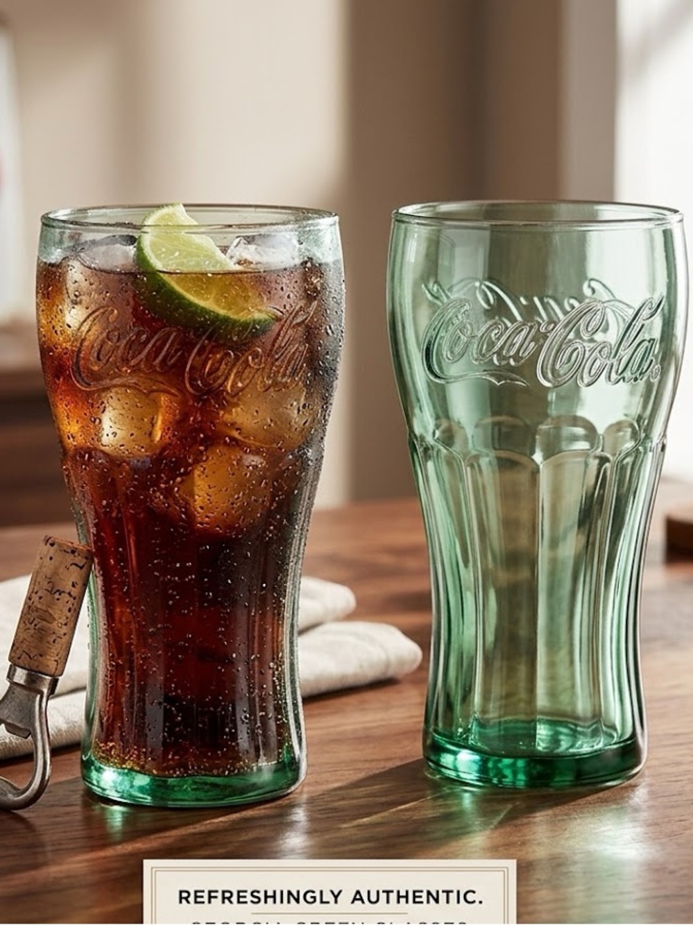 Retro Light Green Coca Cola Glasses. Set of 2